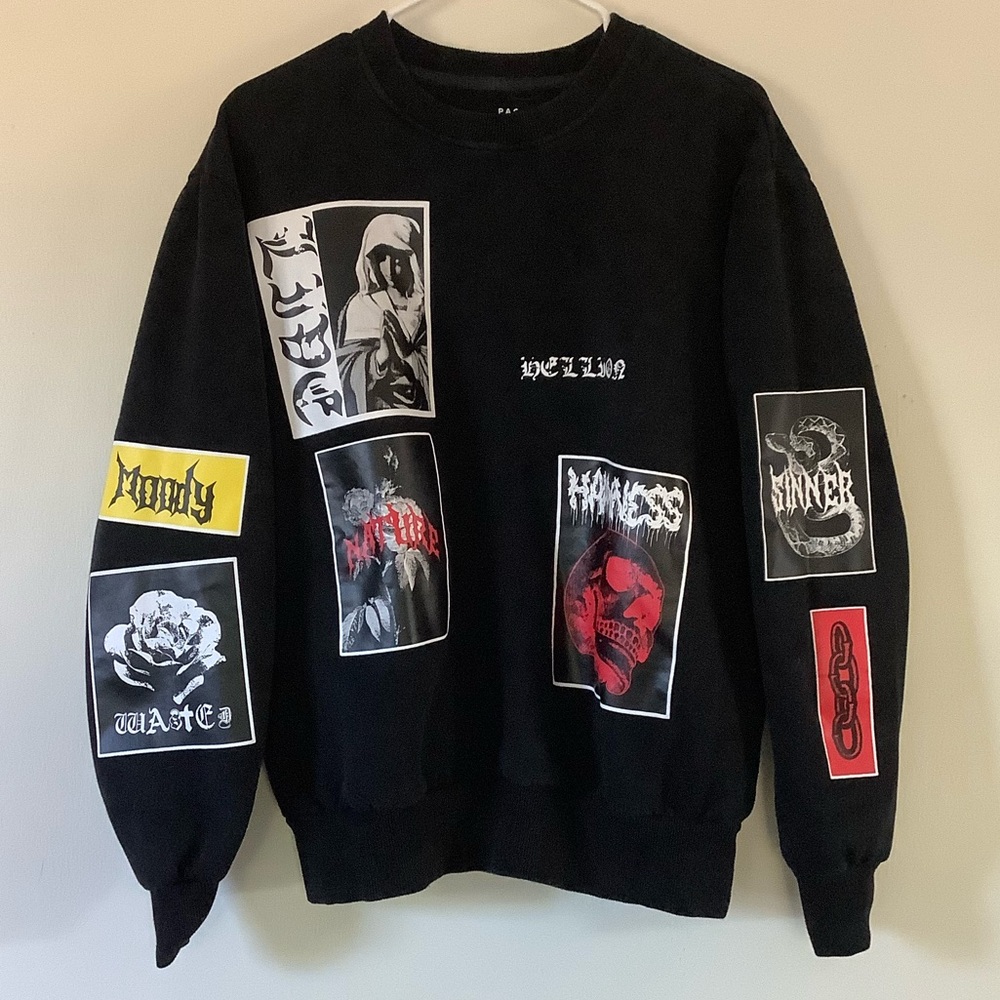 Pacsun Black Graphic Patch Crewneck Sweater